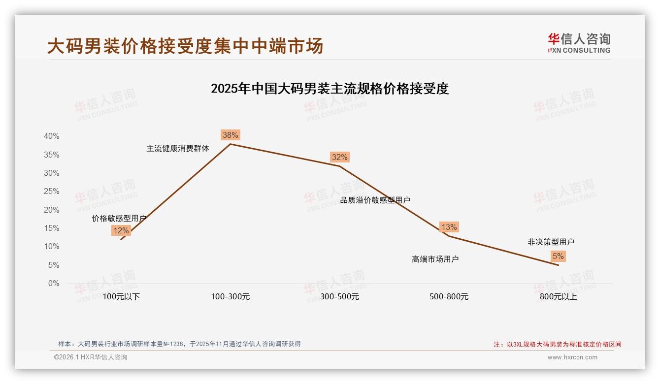 华信人咨询数据洞察：26-45岁男性占60%大码男装，100~500元平价款抢滩下沉市场-2026年1月-大码男装-38